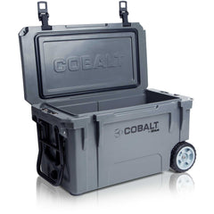 Blue Coolers - Cobalt 55 Quart with Wheels Roto-Molded Super Cooler - Gray Open Lid