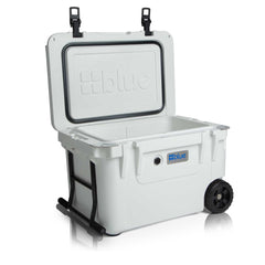 Blue Coolers - 60 Quart Ice Vault Roto-Molded Cooler with Wheels - Arctic White - Open Lid