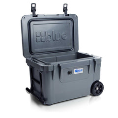 Blue Coolers - 60 Quart Ice Vault Roto-Molded Cooler with Wheels - Charcoal Gray - Open Lid