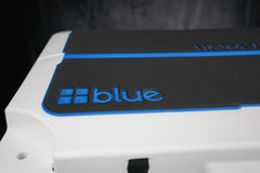 Blue Coolers- Custom Fit Marine Grade Topper Accessory for 60 Quart Coolers - Black and Blue Close-up, Angled