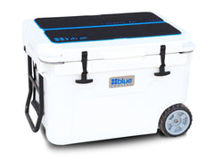 Blue Coolers- Custom Fit Marine Grade Topper Accessory for 60 Quart Coolers - Black and Blue Example Fit on an Arctic White Cooler