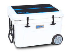Blue Coolers- Custom Fit Marine Grade Topper Accessory for 100 Quart Coolers - Black and Blue - Example Fit on an Arctic White Cooler